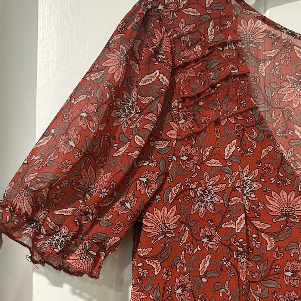 Blue Rain Red and Cream Floral Blouse